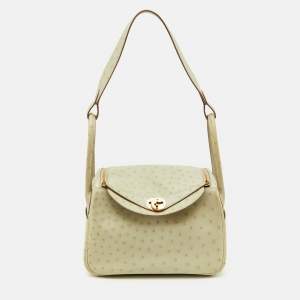 Hermès Gris Perle Ostrich Gold Finish Lindy 26 Bag