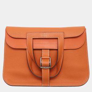 Hermes Halzan 31 Orange Clemence Leather Bag