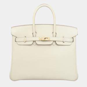 Hermes Birkin 25 Craie Togo Calf Skin Leather Bag RGHW