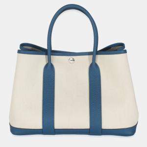 Hermes Bleu France Negonda Ecru Canvas Garden Party 30 TPM