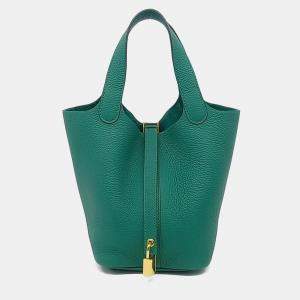 Hermes Green Leather Rock Picotin PM Bag