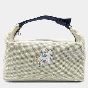 Hermes Beige Navy Blue Fabric Cabriolet Bride-A-Brac Case