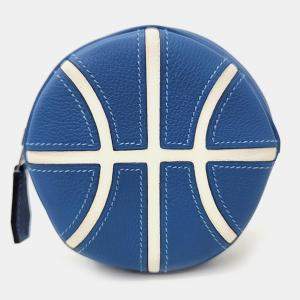 Hermes Blue Leather Basketball Pouch