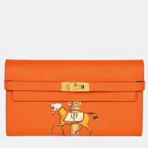 Hermes Kelly Wallet Long Orange Epsom Leather Wallet