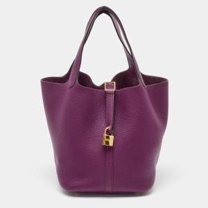 Hermes Anemone Taurillon Maurice Leather Gold Finish Picotin Lock 22 Bag