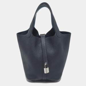 Pre Owned Hermès Bleu Nuit/Bleu France Taurillon Clemence Leather Picotin Lock 18 Bag