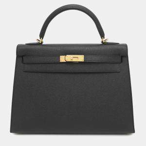 Pre Owned Hermes Kelly Sellier 32 Black Epsom Handbag