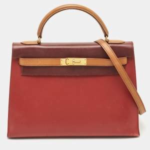 Hermes Rouge H/Rouge Vif/Naturel Box Leather Gold Finish Kelly Sellier 32 Bag