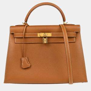 Hermes Kelly 32 Gold Courchevel Sellier Handbag