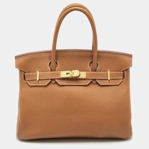 Pre Owned Hermes Gold Togo Leather Gold Finish Birkin 30 Bag