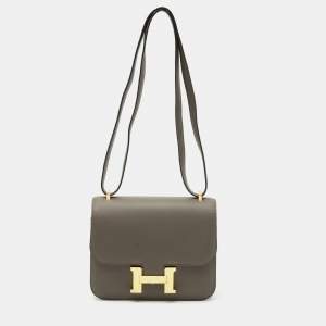 Hermes Etain Swift Leather Rose Gold Finish Constance 18 Mini Bag