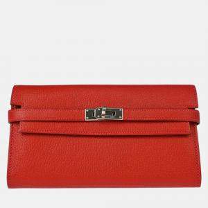 Hermes Kelly  Rouge Venitienne Chevre Wallet Purse