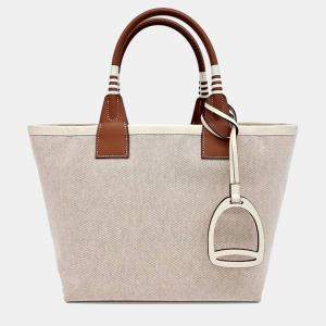 Hermes Stipple 25 Beige Brown Canvas and Leather bag