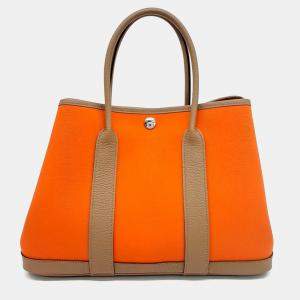 Hermes Garden Party Orange Canvas and Leather 30 bag