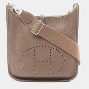 Hermes Evelyne 3 Troyes PM Shoulder Bag A Clemence Leather Etoupe Grey Shw