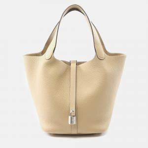 Hermes Picotin Lock MM Trench Handbag K Clemence Leather Beige Shw
