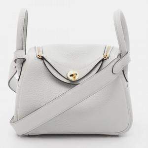 Pre Owned Hermes Lindy Mini Shoulder Bag K Clemence Leather Blue Pale Ghw