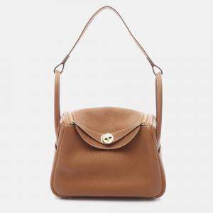 Pre Owned Hermes Lindy 26 Shoulder Bag K Clemence Leather Brown Ghw