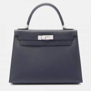 Pre Owned Hermes Kelly 28 Blue Indigo Epsom Leather Bag