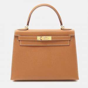 Pre Owned Hermes Kelly 28 Sellier Gold Epsom Leather Handbag