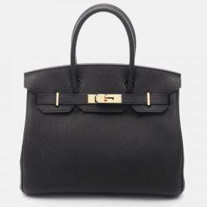 Pre Owned Hermes Birkin 30 Handbag B Togo Leather Noir Black Ghw