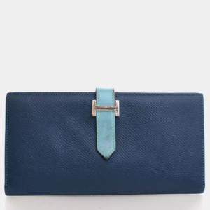Pre Owned Hermes Bearn Blue Epsom/Swift Leather Wallet