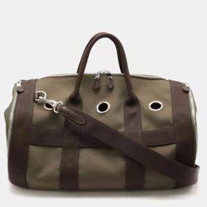 Pre Owned Hermès Brown/Khaki Canvas Leather Dog Carrier Boston Pet Bag