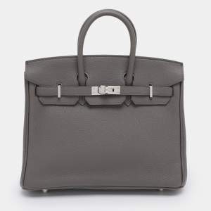 مملوكة مسبقًا Hermès Grey Clemence Leather Palladium Finish Birkin 25 Bag