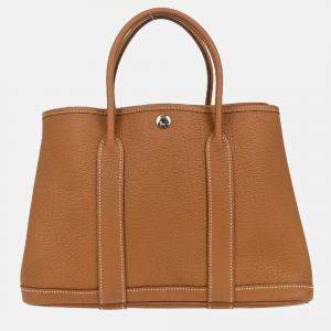 Pre Owned Hermes Garden Party 30 TPM Gold Negonda Leather Tote Bag