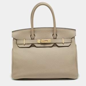 Pre Owned Hermes Gris Tourterelle Togo Leather Gold Finish Birkin 30 Bag