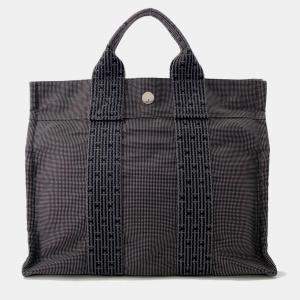 Pre Owned Hermes Herline PM Gray Nylon Canvas Tote Bag