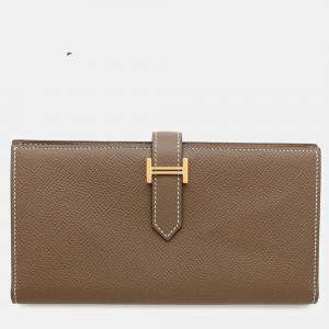 Pre Owned Hermes Beansufla Etoupe Epsom Wallet