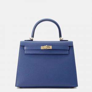 مملوكة مسبقًا Hermes Kelly 25 Blue Tie Veau Madame Leather Shoulder Bag