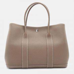 Pre Owned Hermes Garden Party Pm Etoupe Grey Leather Handbag