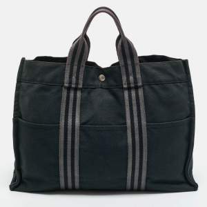 Pre Owned Hermes Black Canvas Herline MM Tote 