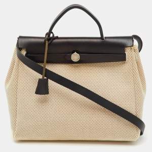 مملوكة مسبقًا Hermes Black/Beige Toile and Vache Hunter Herbag Zip 31 Bag