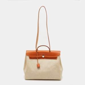 Pre Owned Hermes Ecru/Natural Toile and Vache Hunter 2-in-1 Herbag 39 Bag