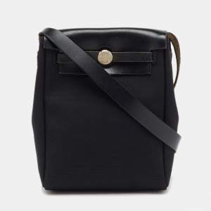Pre Owned Hermes Black/Beige Toile and Vache Hunter Leather 2-in-1 Herbag TPM Bag