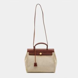 Pre Owned Hermes Rouge H/Natural Toile and Vache Hunter 2in1 Herbag Zip 31 Bag