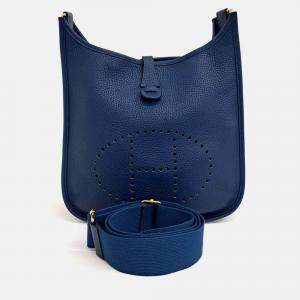 Pre Owned Hermes Evelyn 29 Blue Leather Bag 