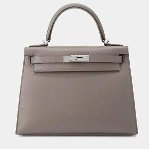 Pre Owned Hermes Kelly Sellier 28 Etain Epsom Leather Shoulder Bag