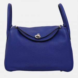 Pre Owned Hermes Lindy 30 Blue Leather Shoulder Bag