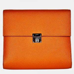 Pre Owned Hermes Portefeuille-Sac Clic 16 Orange Epsom Leather Handbag PHW