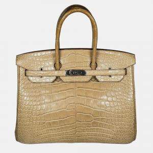 Pre Owned Hermes Birkin 35 Poussiere Alligator Mississippiensis Phw Bag