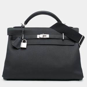 Pre Owned Hermes Kelly Maxi 42 Black Togo Leather Shoulder Bag