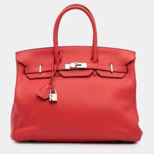 Pre Owned Hermes 35 Birkin Red Togo Leather Shoulder Bag