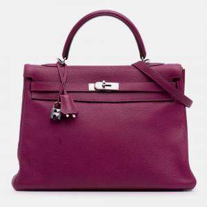 Pre Owned Hermes 35  Kelly II Purple Togo Leather Shoulder Bag