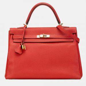 Pre Owned Hermes 35 Kelly II Red Togo Leather Shoulder Bag