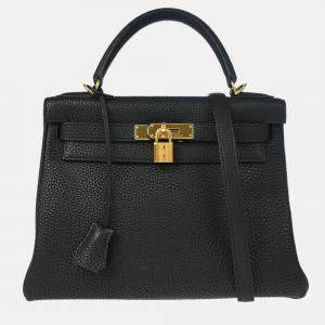 Pre Owned Hermes Kelly 28 Retourne Black Togo Handbag