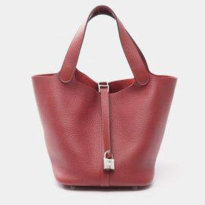 Pre Owned Hermes Picotin Lock H Rouge Bordeaux Taurillon Clemence MM